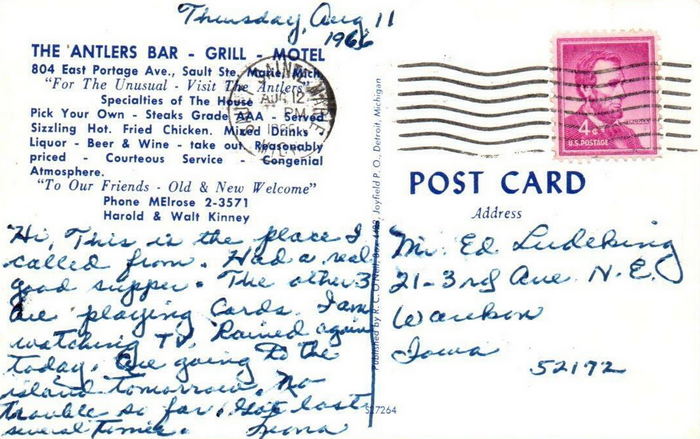 Antlers Restaurant (Motel and Cabins) - Old Postcard